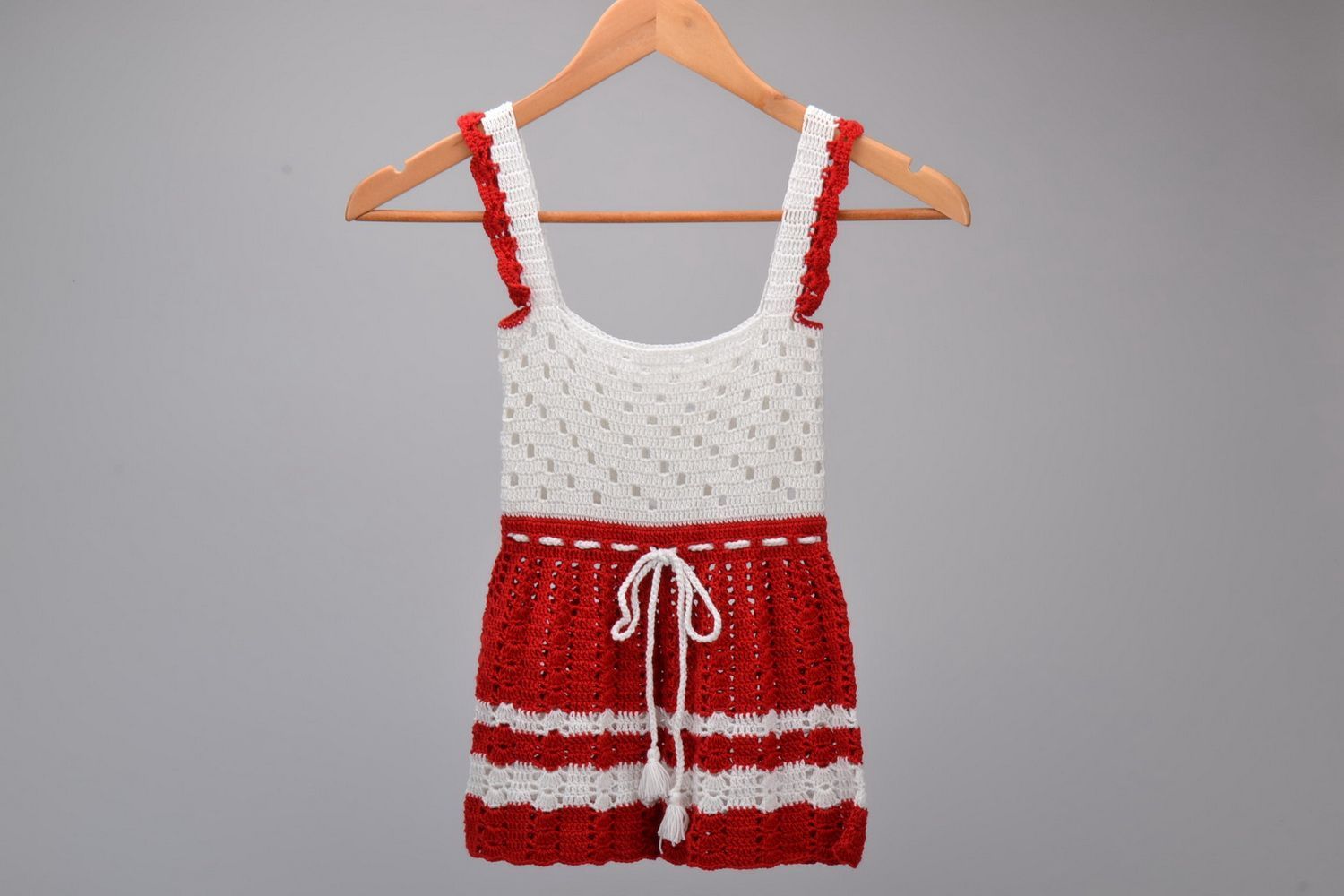 Children's crochet sun dress Red and White photo 5