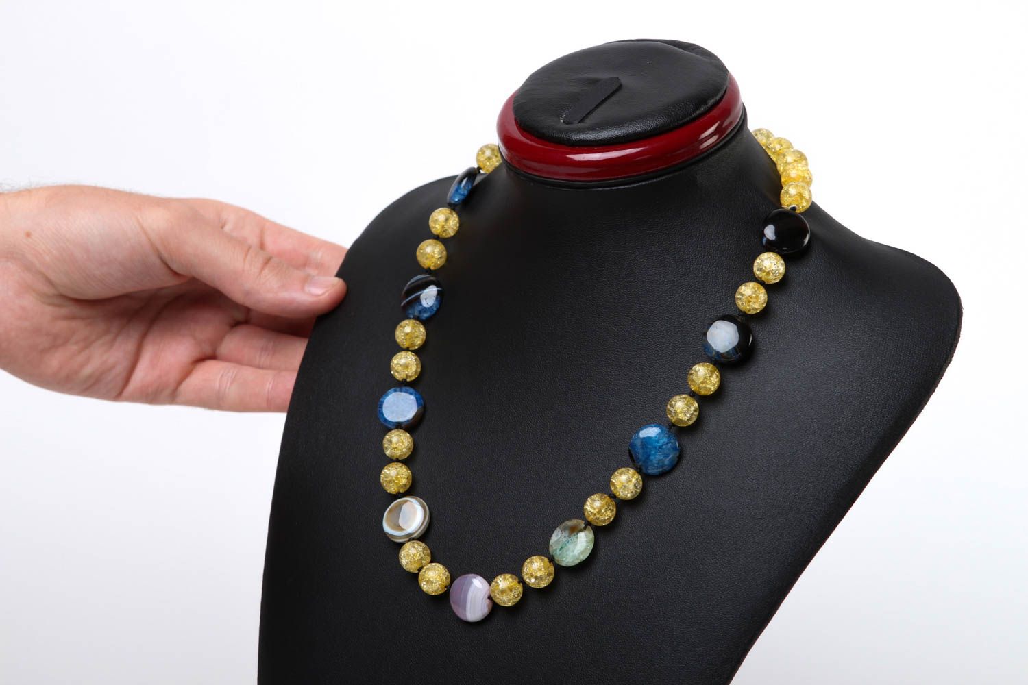 Perlen Schmuck handmade Halsketten Damen Geschenk für Frauen aus Achat elegant foto 5