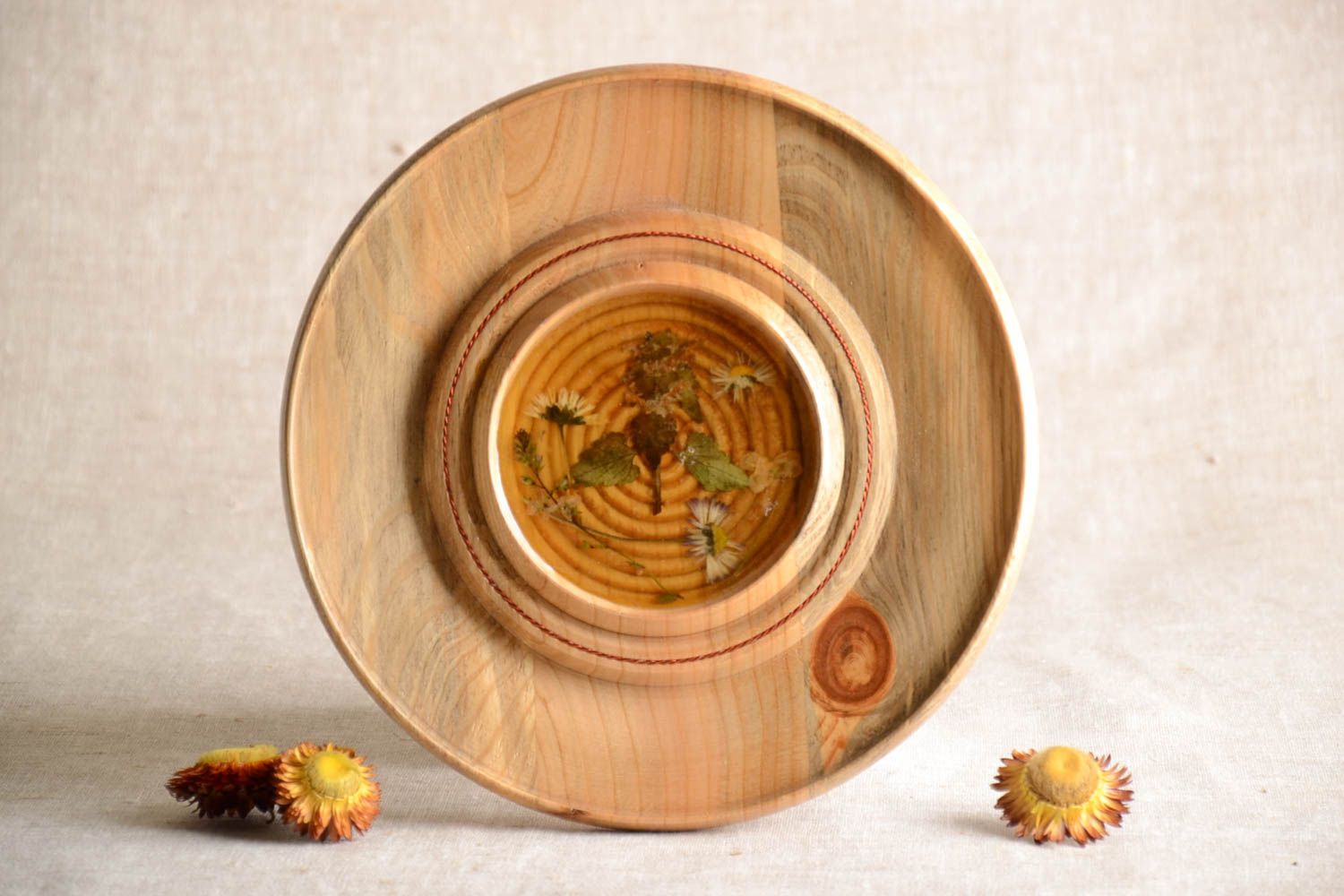 Plato decorativo hecho a mano de madera vajilla artesanal regalo para mujer foto 1