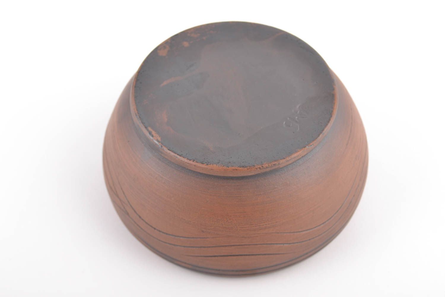 Small handmade brown clay bowl 500 ml ceramic soup plate photo 5
