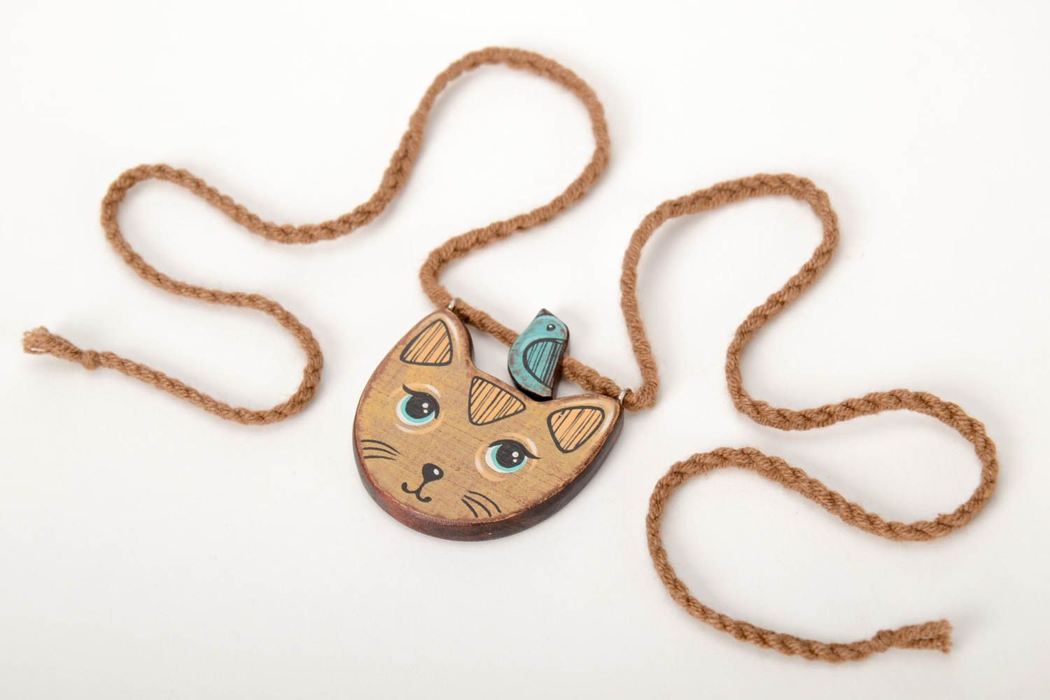 Pendentif bois fait main Bijoux ethniques Cadeau pour femme Pendentif chat photo 5