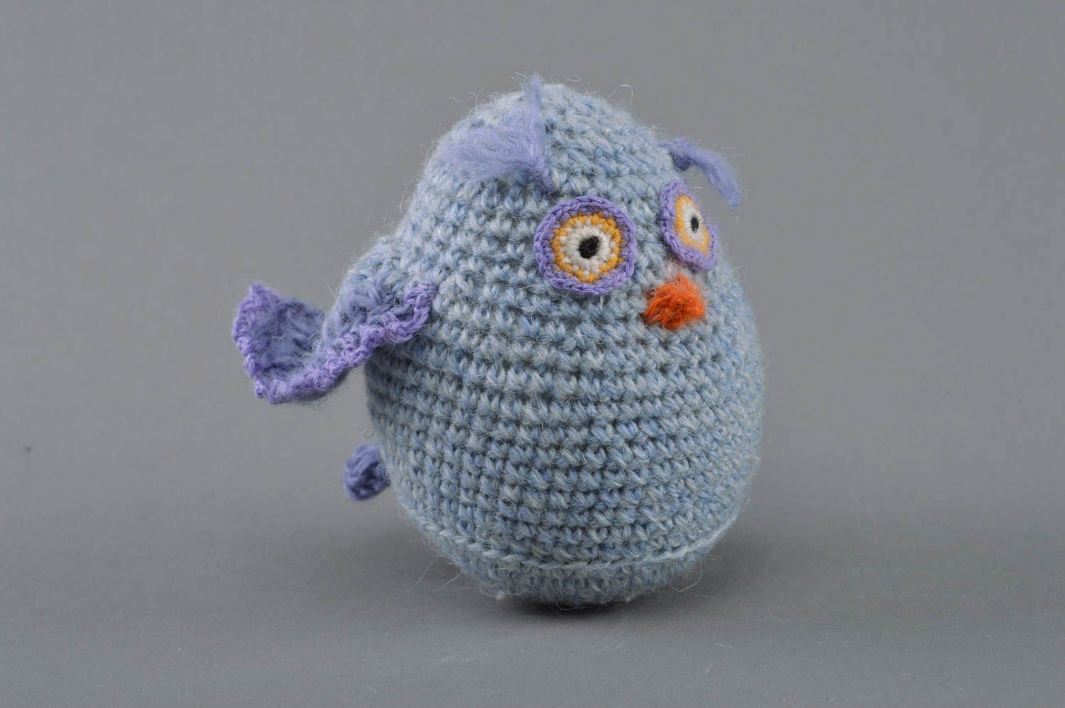 Small handmade beautiful crochet soft toy of blue color for children photo 1