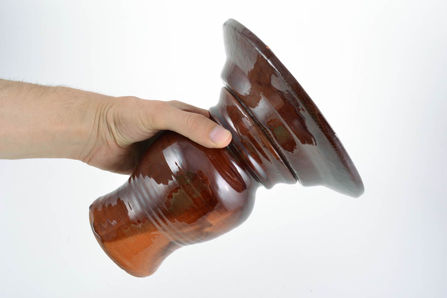 Глиняная ваза для цветов покрытая глазурью коричневая необычная ручной работы фото 3