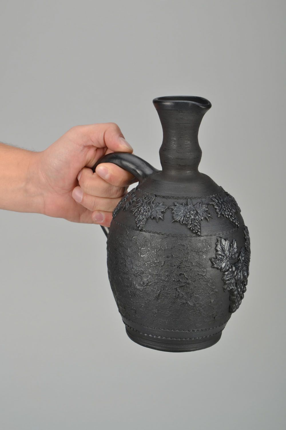 45 oz black ceramic wine decanter carafe with handle 2 lb photo 2