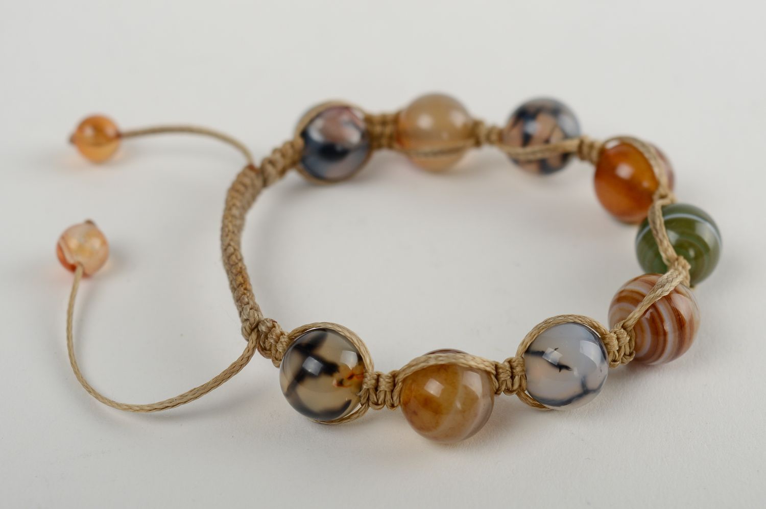Strand handmade Agate beads bracelet on wax brown rope cord for teen girls photo 5