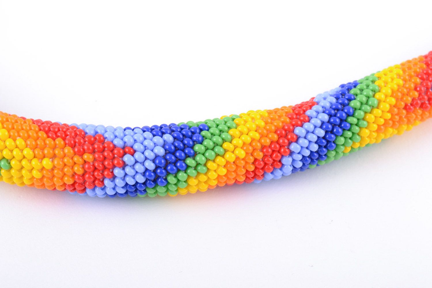 Beautiful designer handmade cord necklace woven of colorful beads for women photo 3