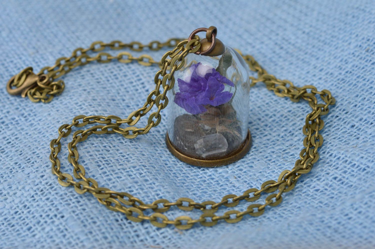 Handmade stylish designer flask on long chain with flower and crystals photo 2