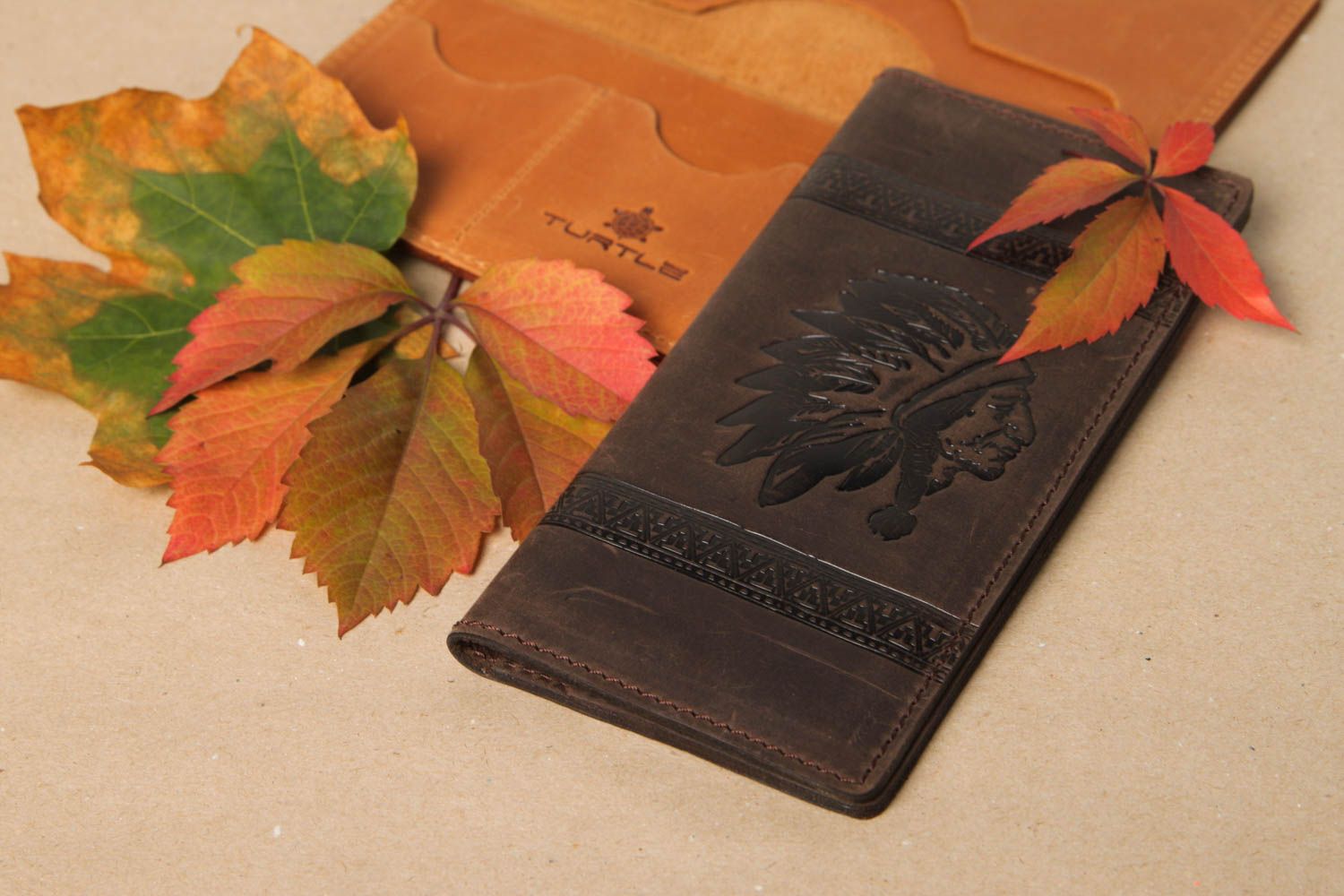 Handmade beautiful leather wallet unusual purse for man cute male accessory photo 1