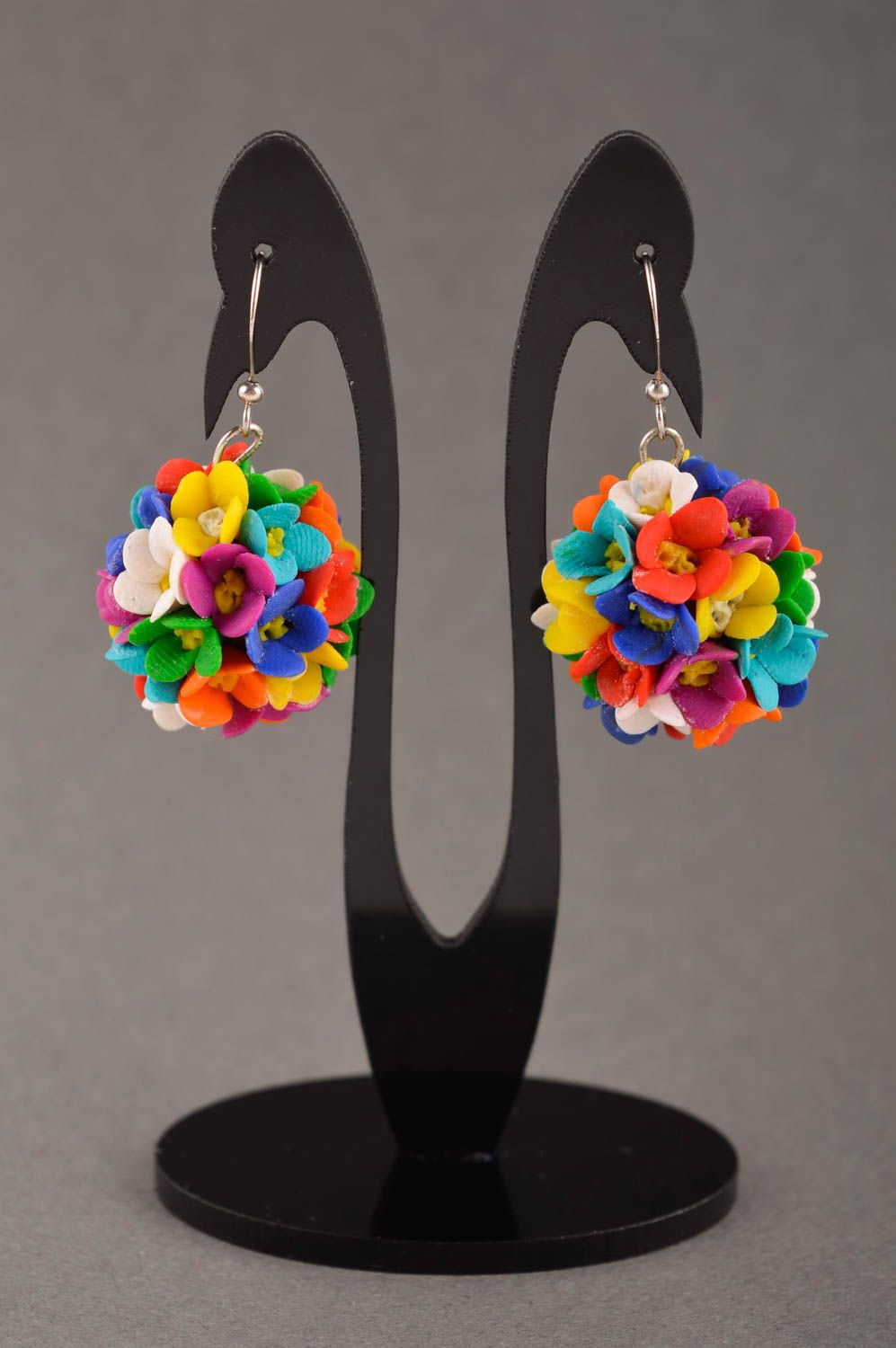 Polymer clay earrings with flowers handmade long earrings polymer clay jewelry photo 1