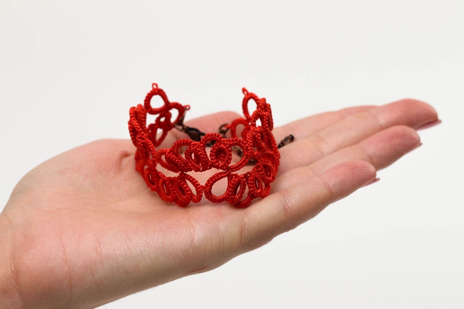 Red handmade textile bracelet woven bracelet designs accessories for girls  photo 5