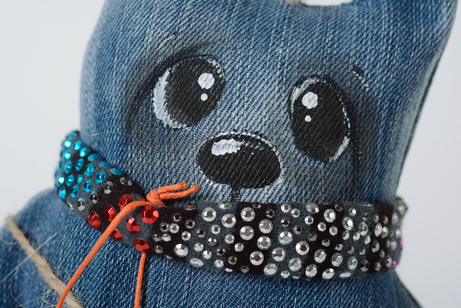 Peluche faite main en tissu de jean décorative chat hippie cadeau original photo 2