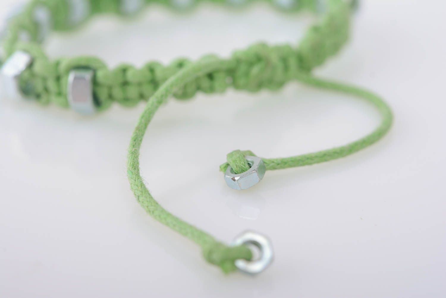 Beautiful handmade green macrame woven cord bracelet with steel nuts adjustable photo 5