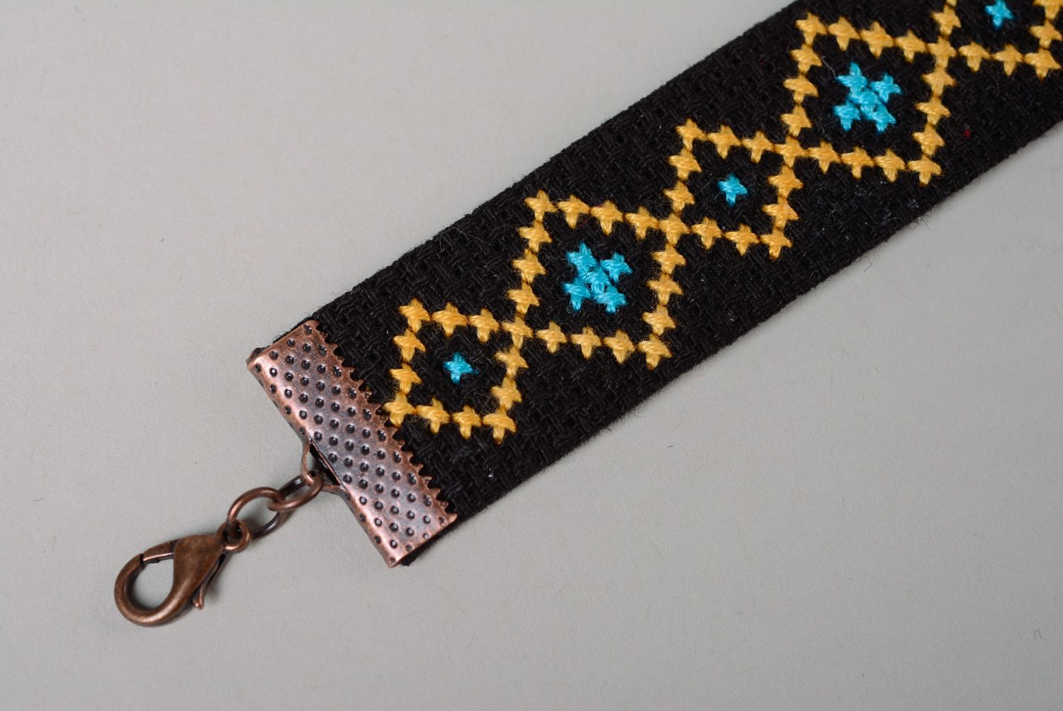 Homemade cross stitch embroidered textile bracelet photo 3