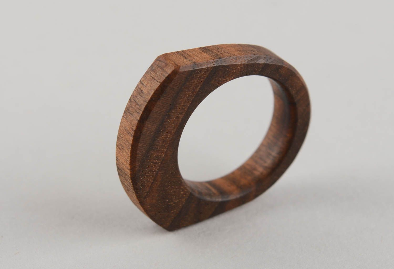 Handmade designer carved wooden organic jewelry ring of unusual shape for girls photo 5