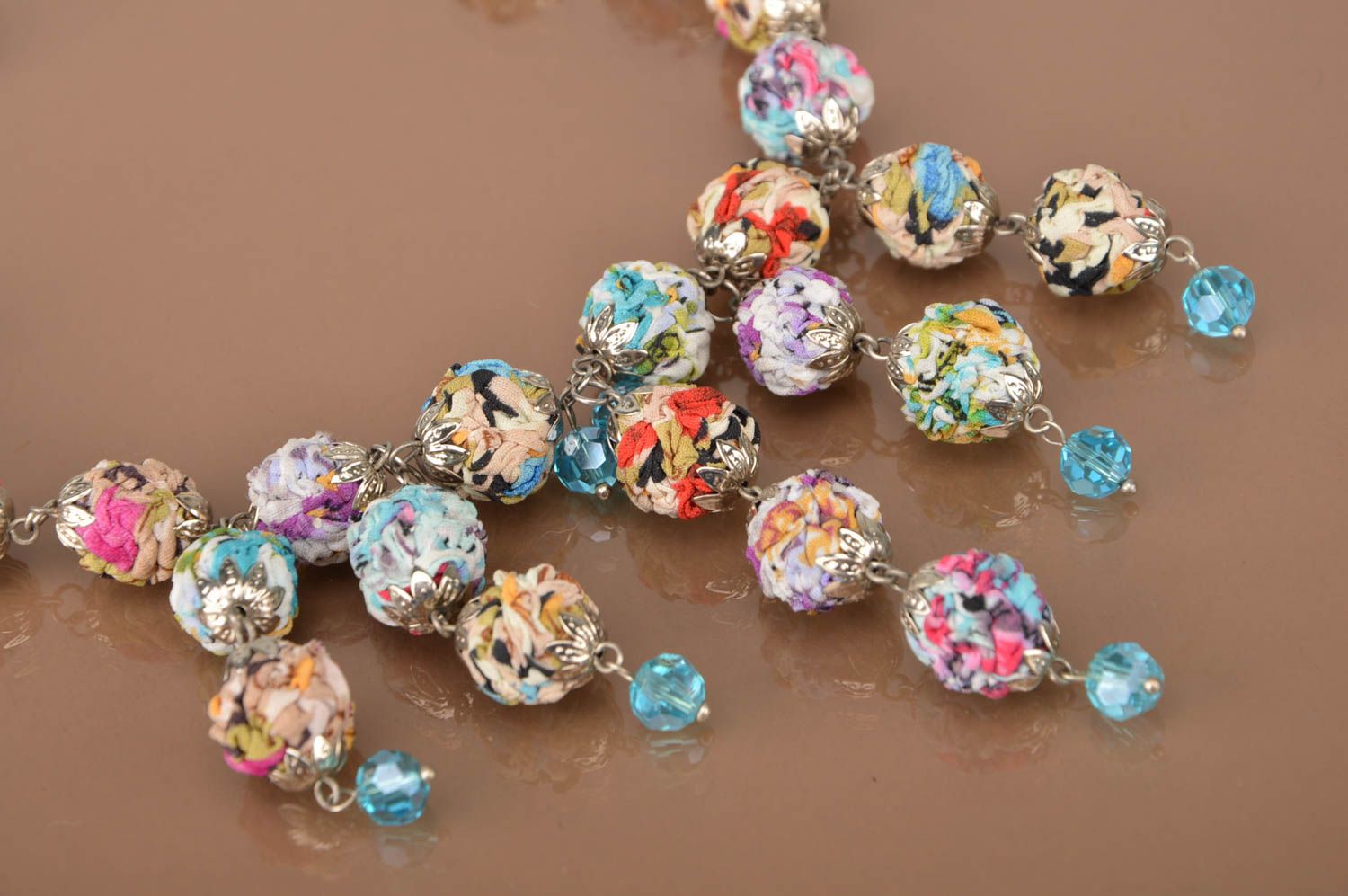 Stylish beautiful necklace handmade textile accessory designer jewelry photo 4