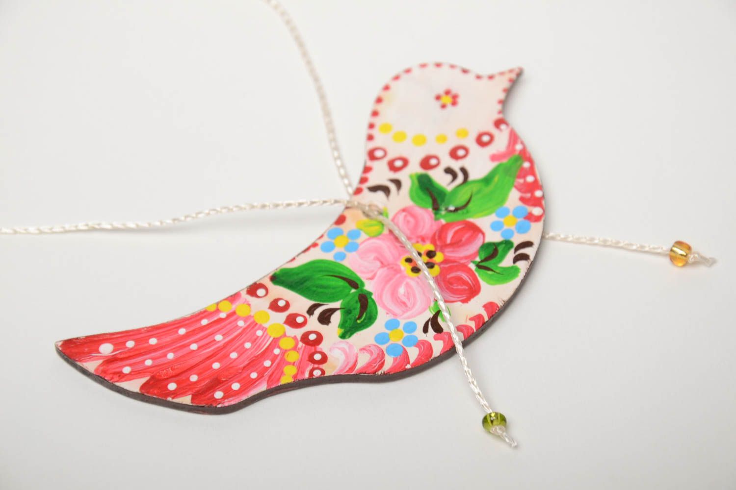 Beautiful painted pink MDF interior hanging in the shape of bird photo 3