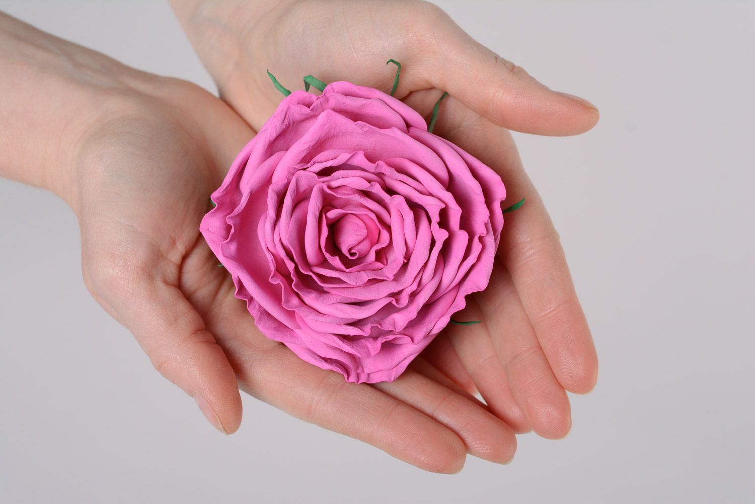 Handmade foamiran fabric flower hair clip in the shape of magnificent pink rose photo 5