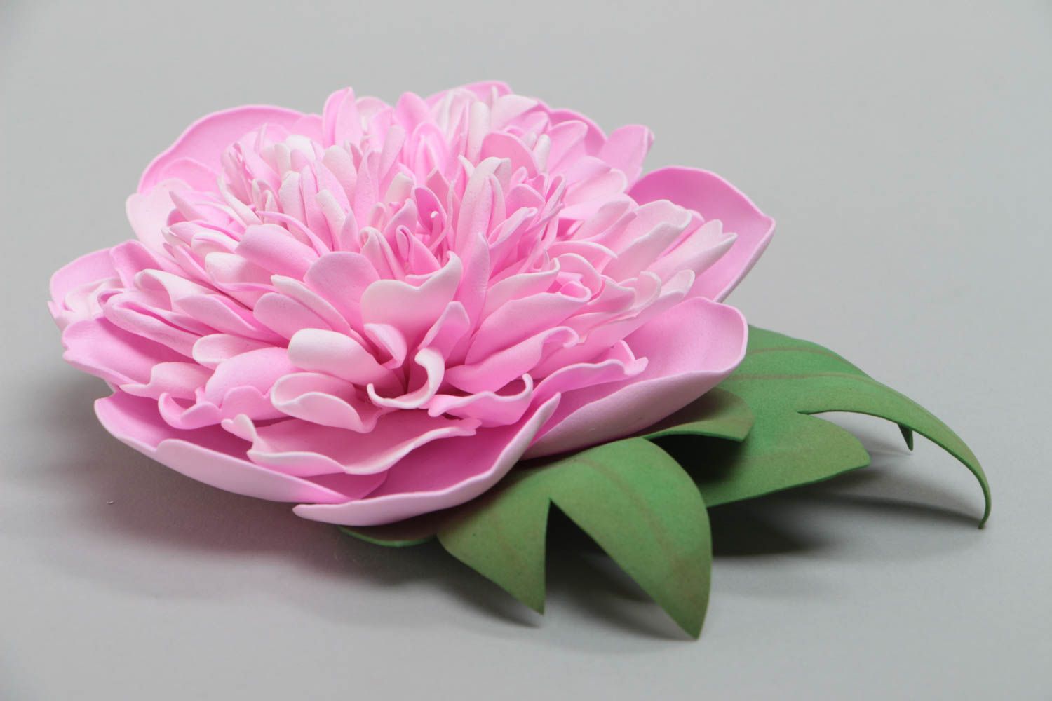 Broche fleur grande belle en foamiran pratique faite main Pivoine rose photo 3