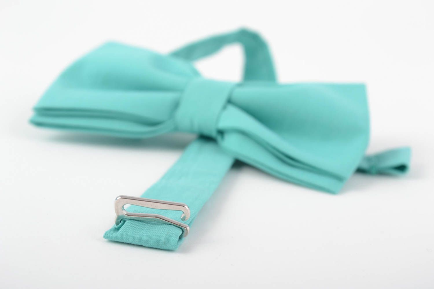 Beautiful handmade designer fabric bow tie of turquoise color photo 5