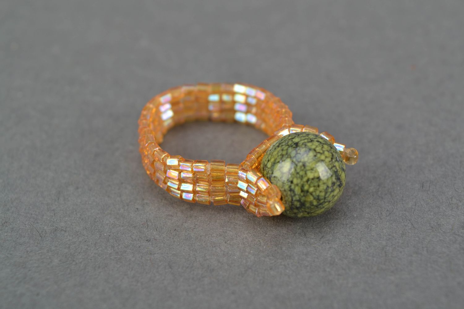 Unusual beaded ring with natural stone photo 3