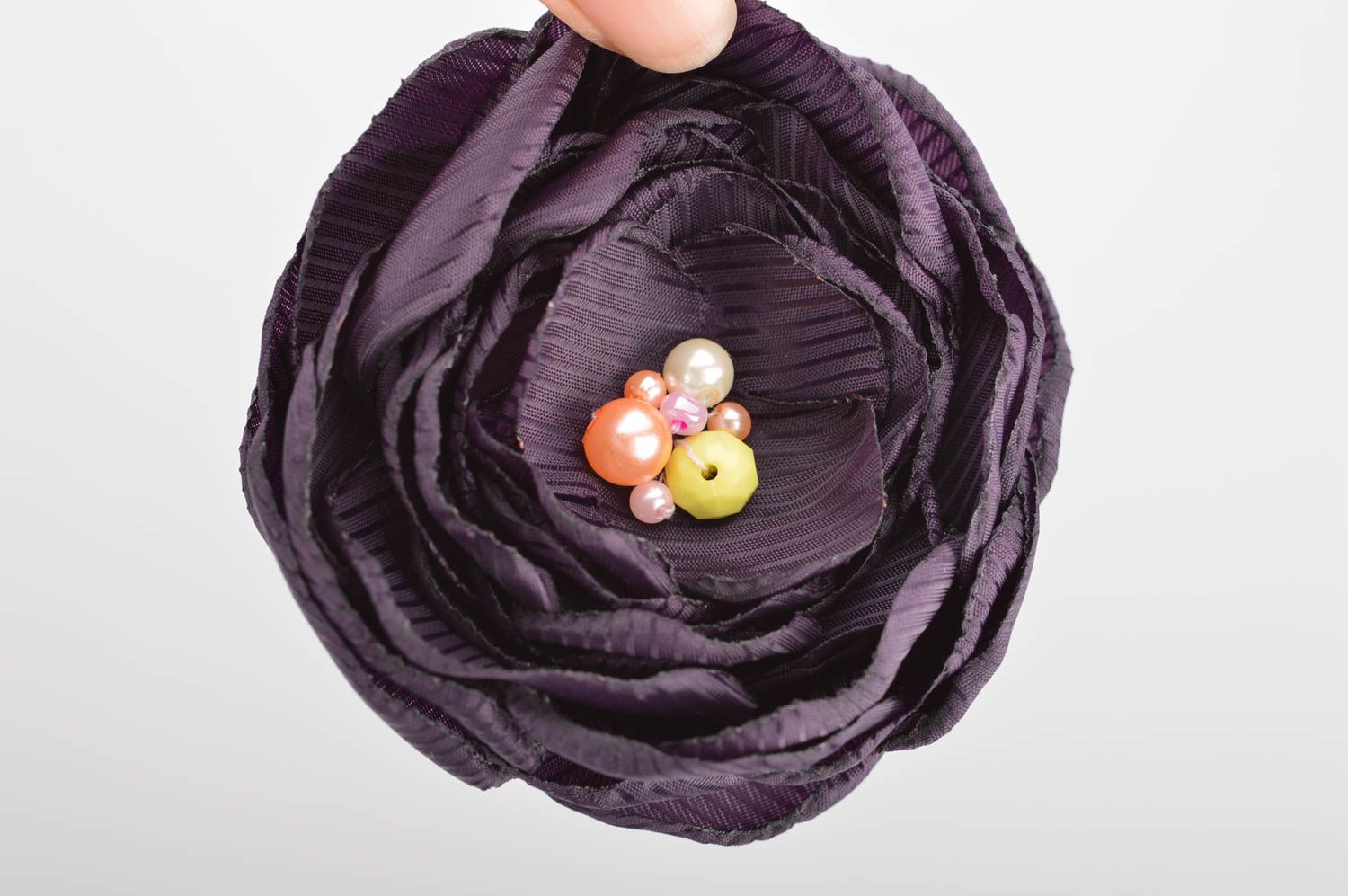 Designer beautiful handmade dark cute chiffon hair clip in shape of flower photo 3