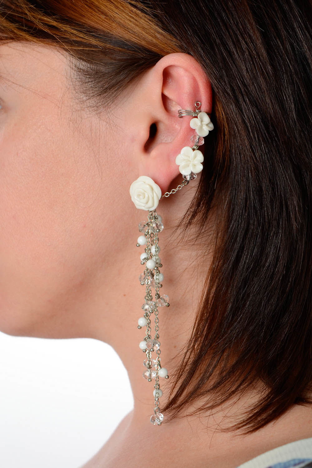 Stud earrings and Cuff White Roses photo 5