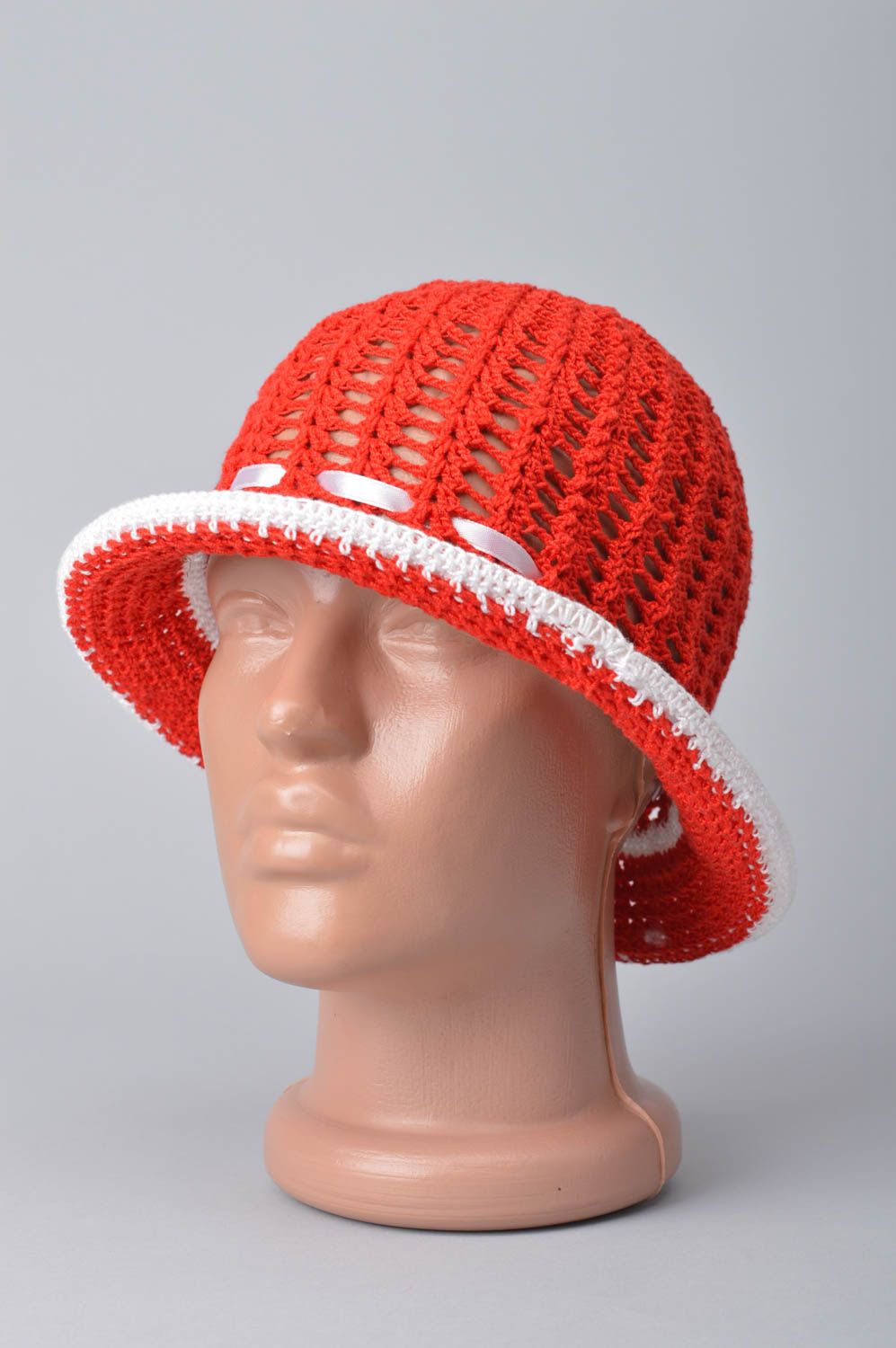 Детская шляпа ручной работы вязаная шляпа красная головной убор для ребенка фото 1