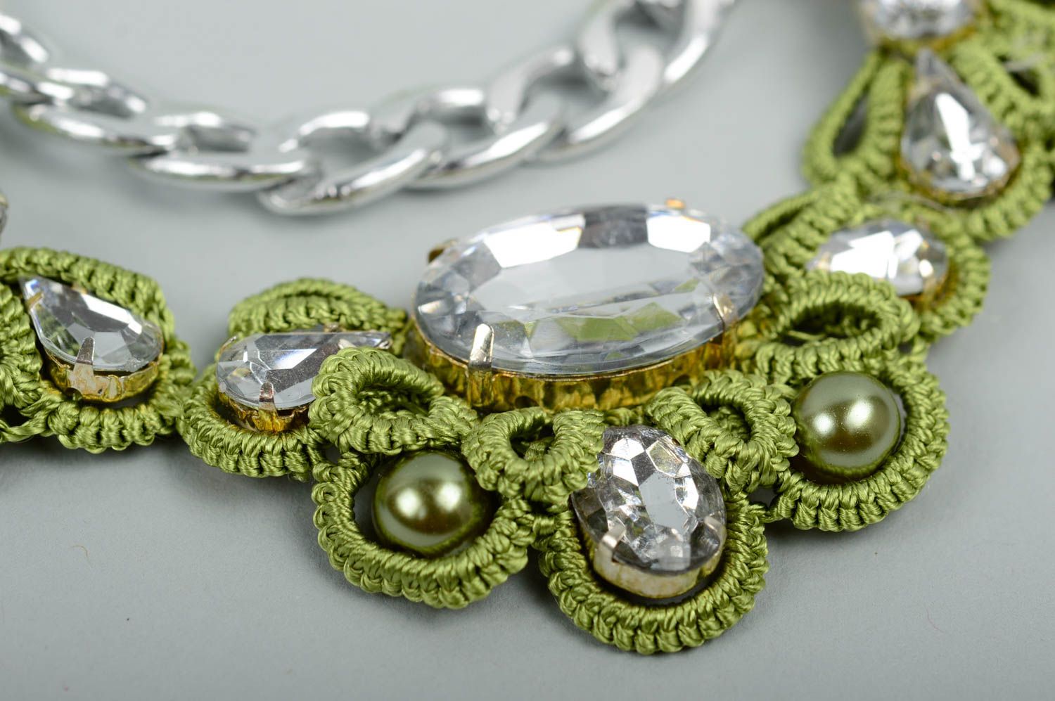 Handmade Damen Collier grüne Spitze Modeschmuck Halskette Accessoires für Frauen foto 3