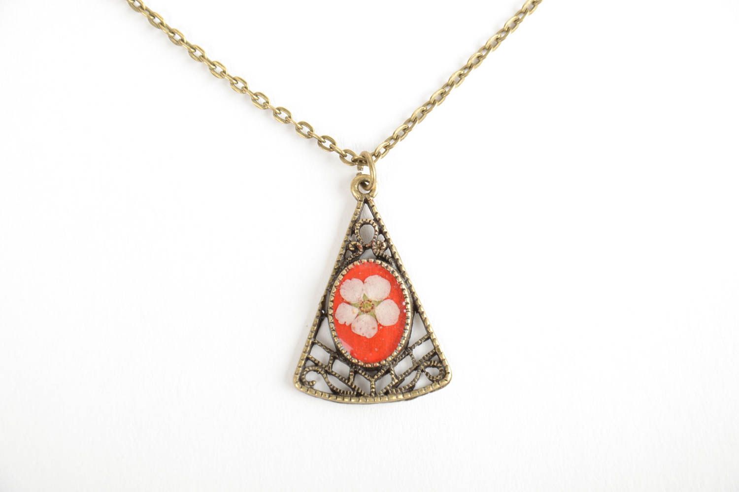 Beautiful interesting tender unusual handmade resin pendant with fresh flowers  photo 3