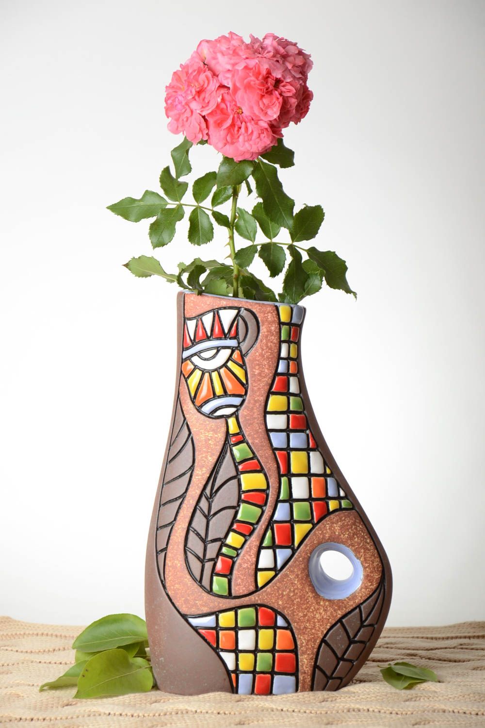 Florero de cerámica pintado a mano jarrón artesanal decoración de hogar  foto 1