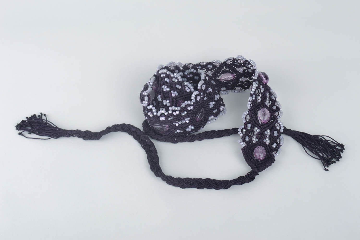 Handmade Makramee Gürtel Damen Hüftgürtel Damengürtel breit mit Rocailles Perlen foto 2