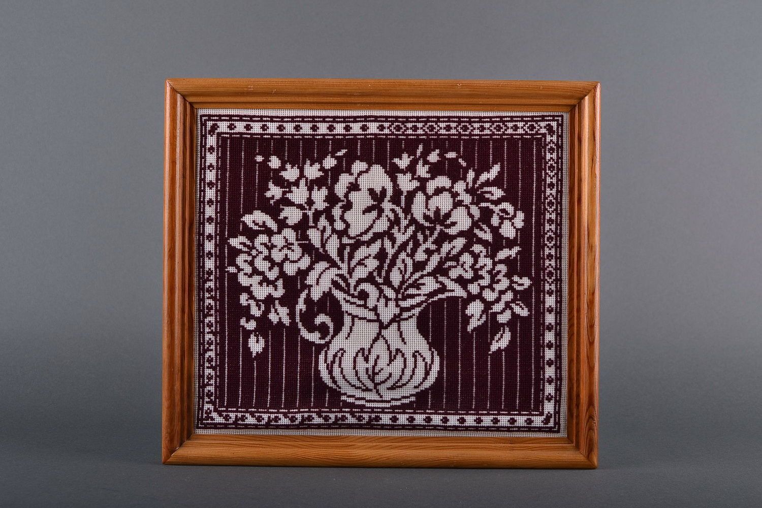 Embroidered picture Vase with flowers photo 2