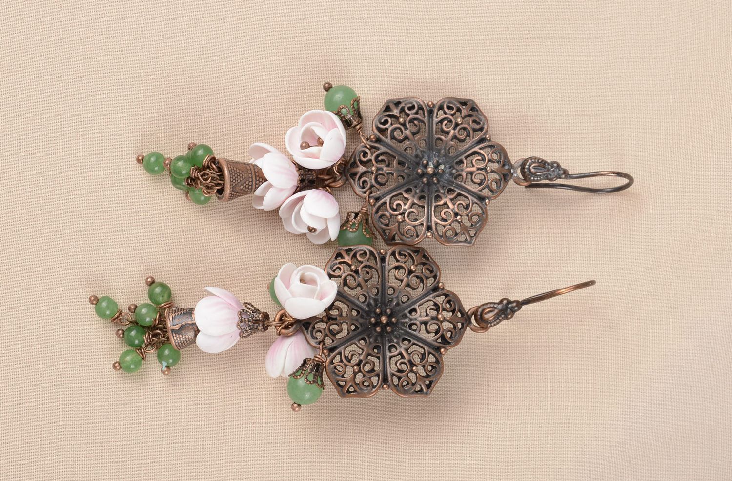 Damen Ohrringe handmade Designer Schmuck Accessoires für Frauen groß mit Blumen foto 1