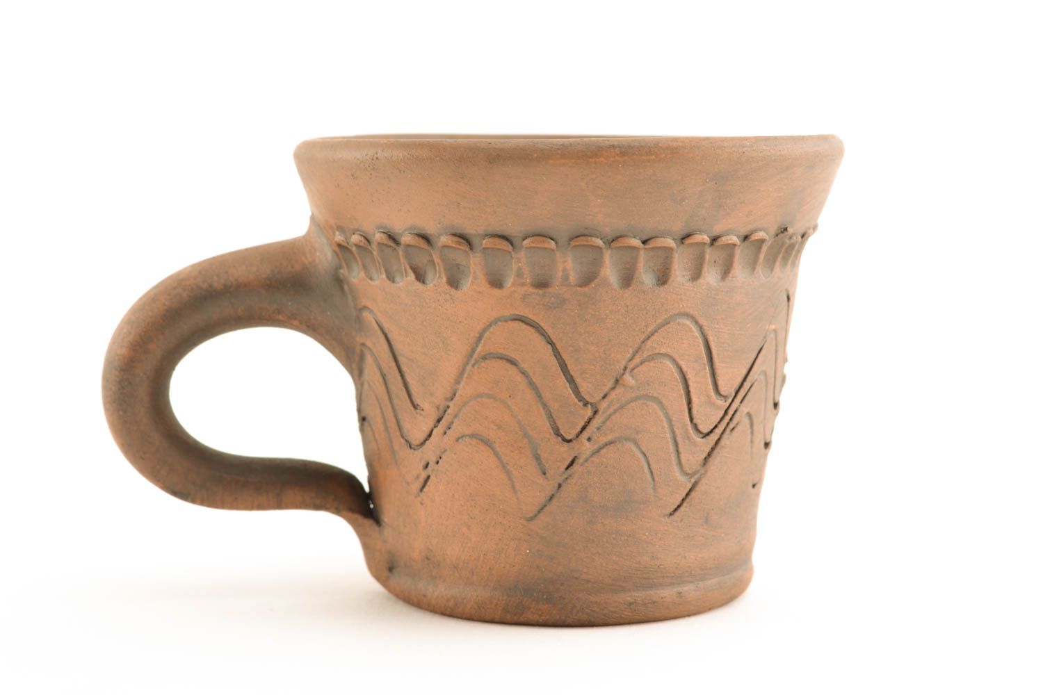 Raw clay 3 oz coffee cup with rustic pattern and handle photo 5