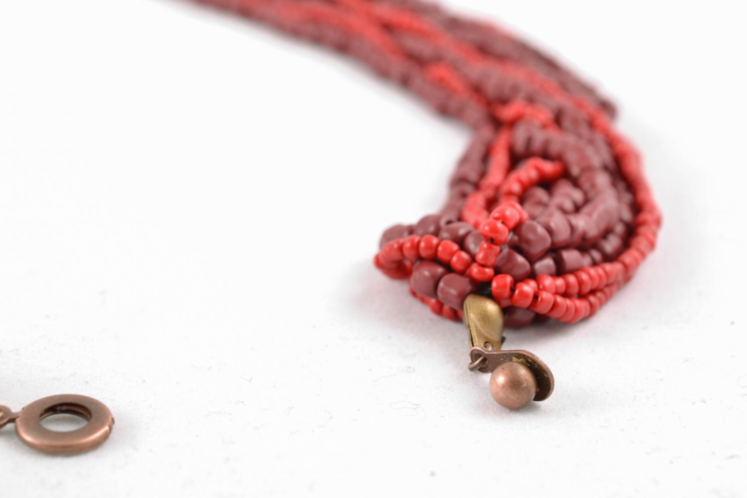 Collier en perles de rocaille multirang rouge fait main photo 4