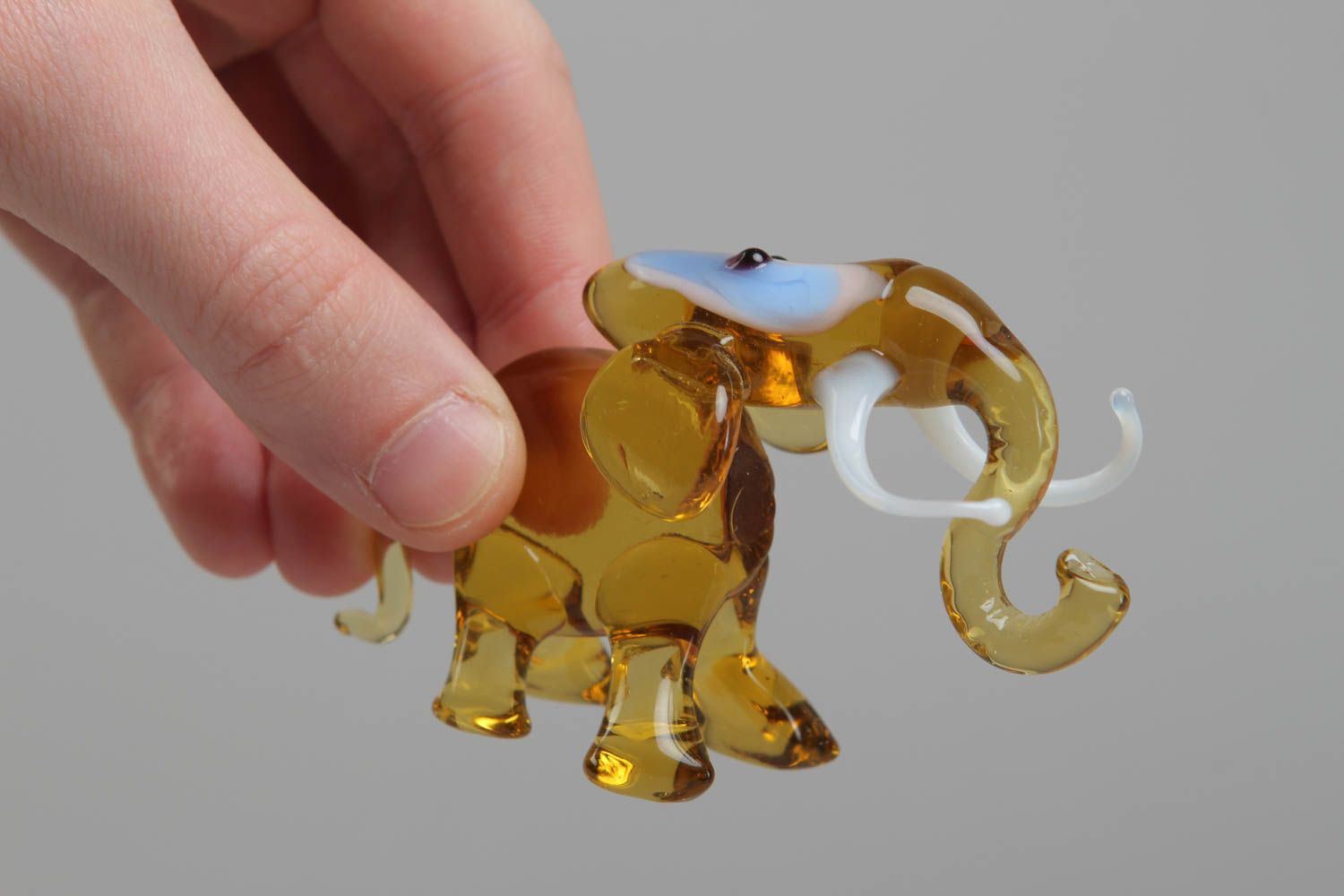 Petite figurine en verre au chalumeau éléphant jaune faite main décoration  photo 4