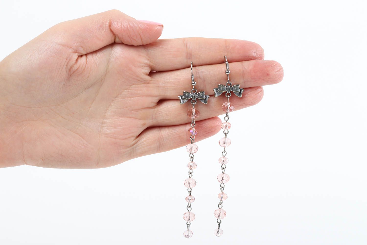 Orecchini pendenti di perline cristalline fatti a mano bigiotteria originale  foto 5