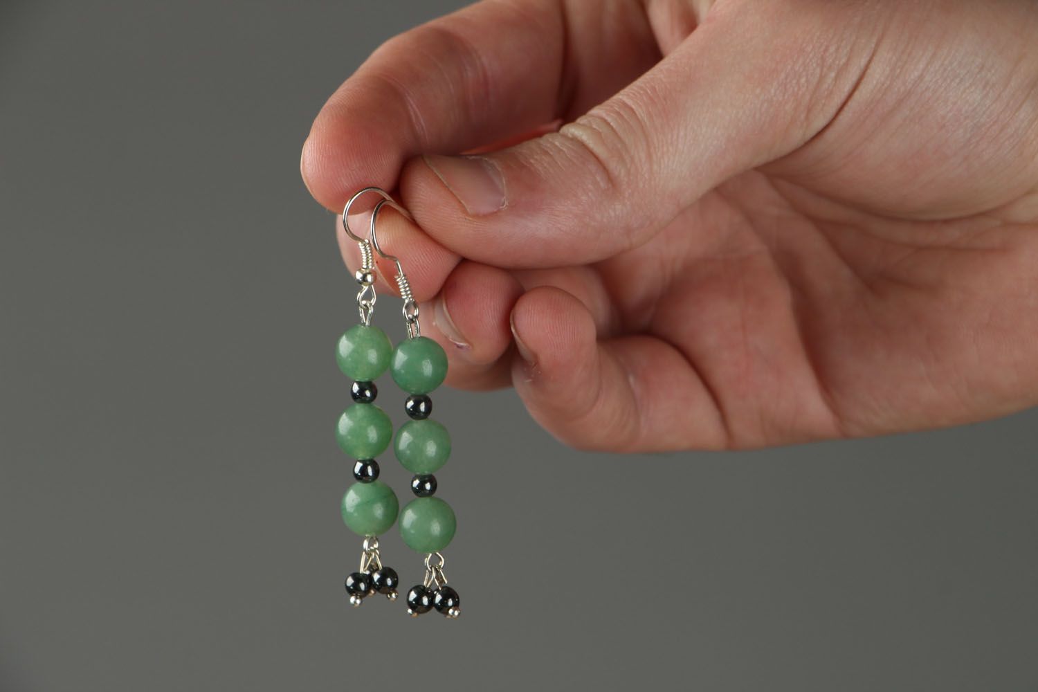 Earrings with nephrite and hematite photo 3