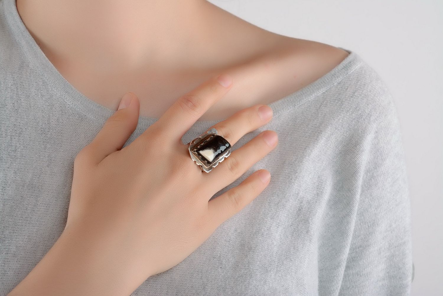 Silver ring with horn photo 1