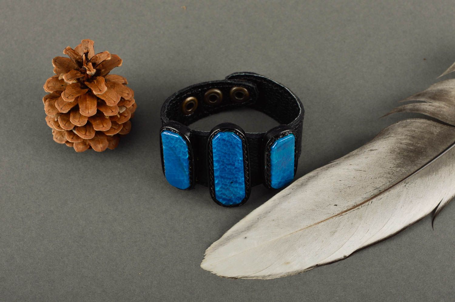 Unusual handmade leather wrist bracelet beautiful jewellery handmade accessories photo 1