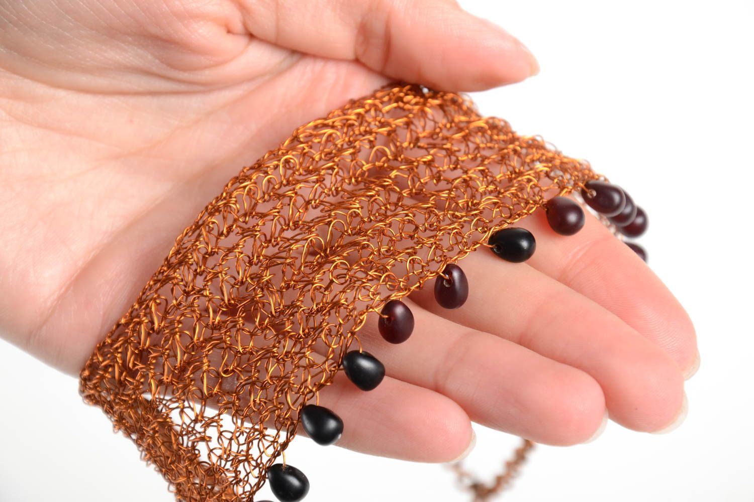 Handmade Collier Halskette Mode Schmuck Damen Armband aus Kupfer mit Steinen foto 5