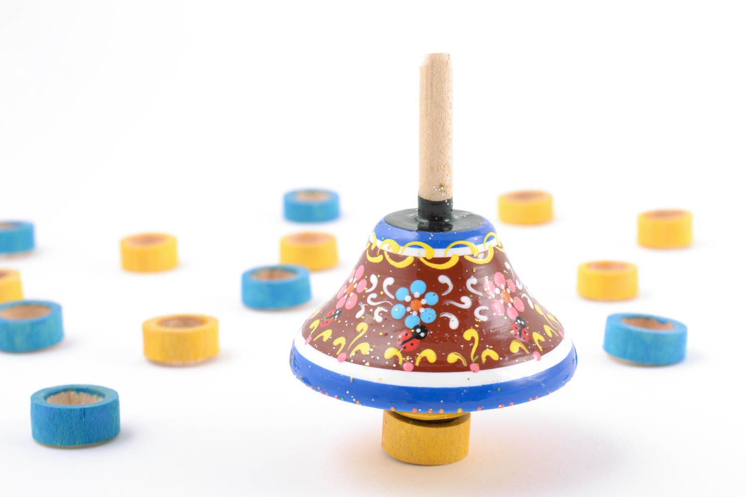 Schöner interessanter bunter bemalter Brummkreisel aus Holz für Kinder handmade foto 1