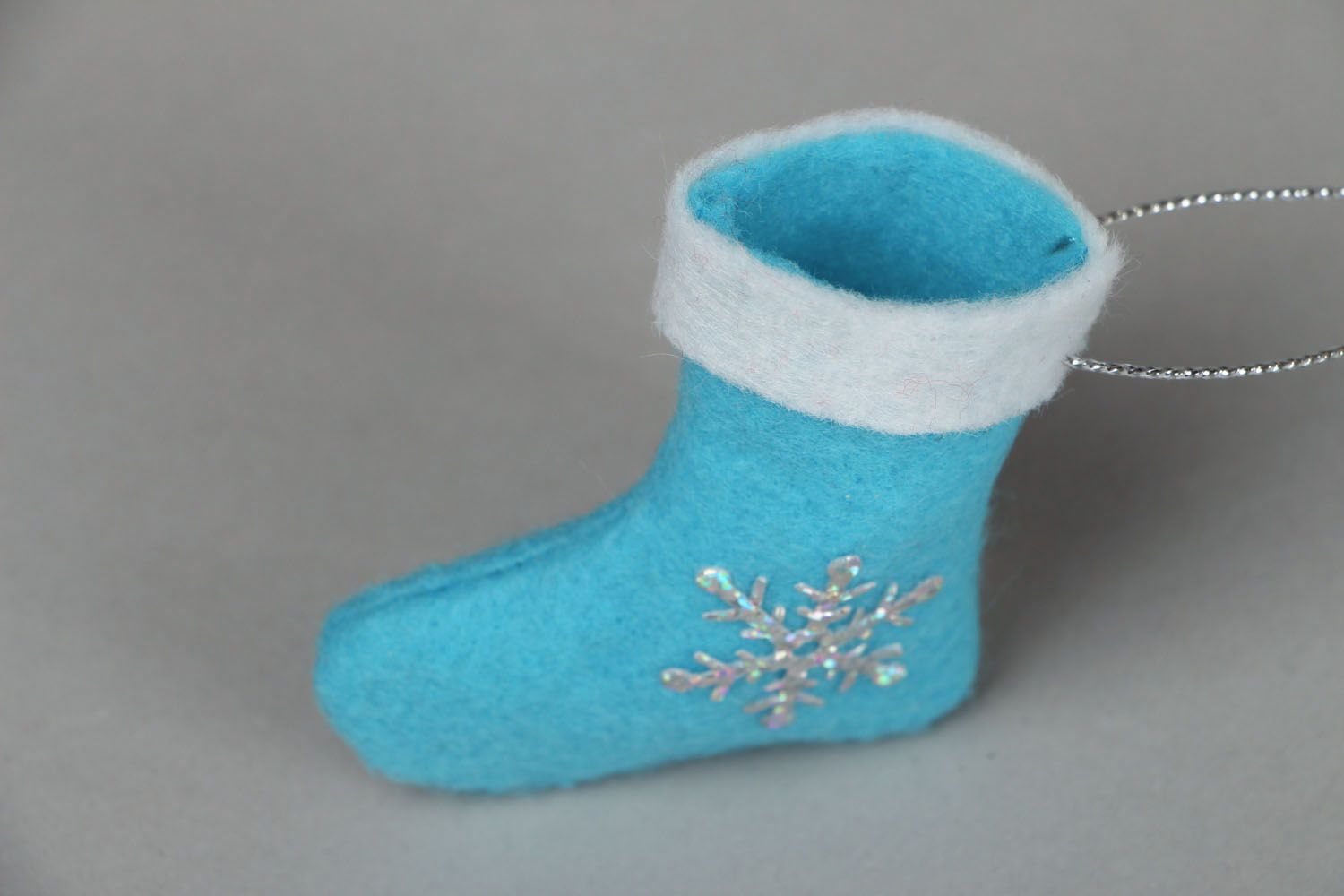 Christmas tree decoration in the shape of blue Christmas sock photo 2