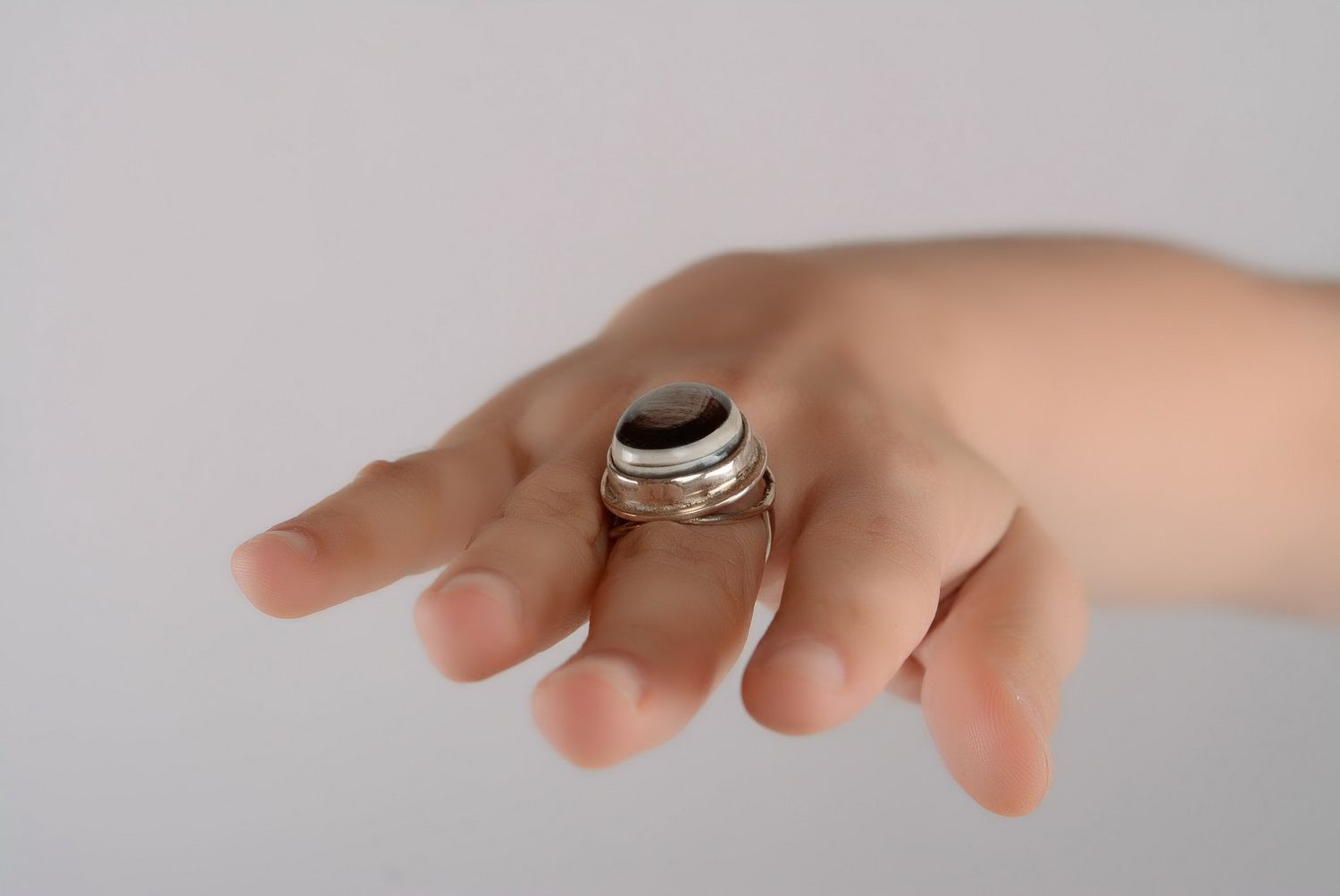 Silver ring with a natural horn photo 3
