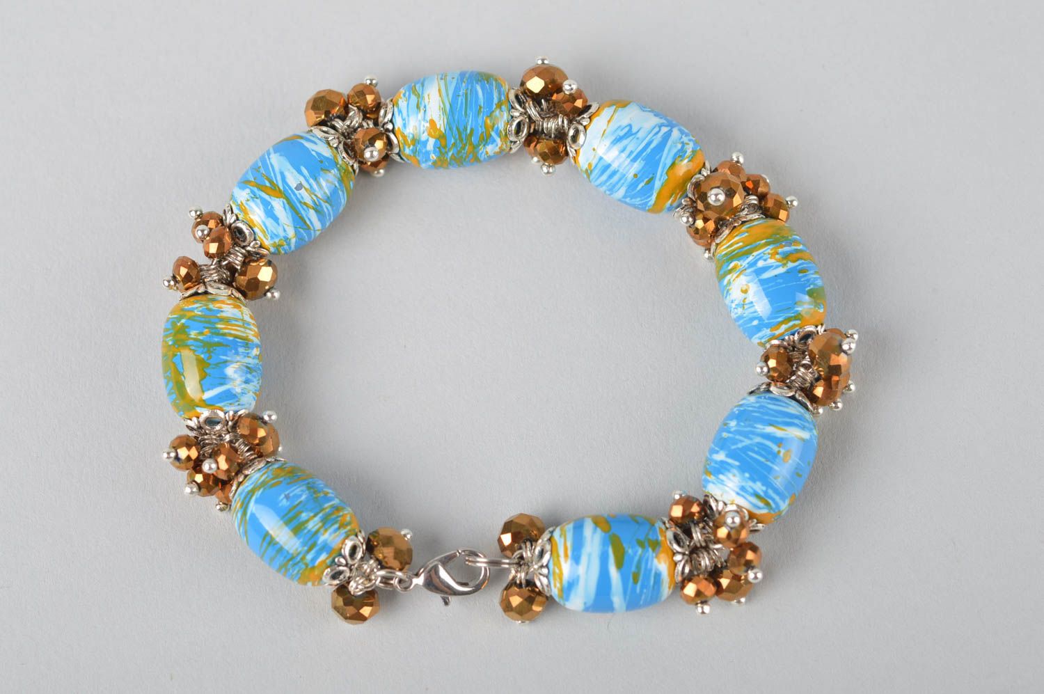 Bracelet fantaisie Bijou fait main bleu métal perles céramiques Cadeau femme photo 4