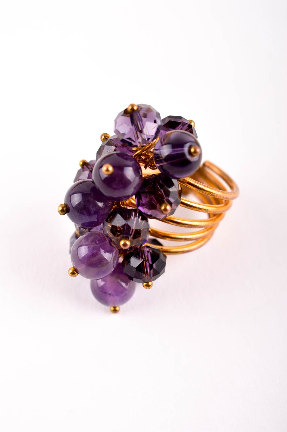 Bague améthyste cristal laiton Bijou fait main violette grande Cadeau femme photo 2