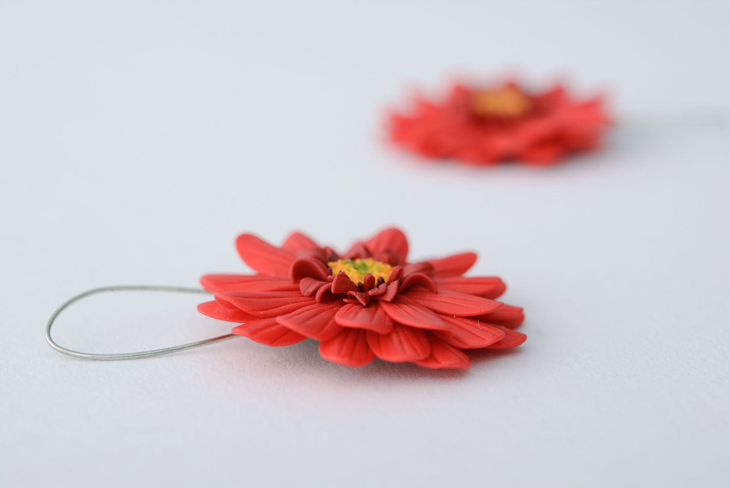 Polymer clay floral earrings Red Gerberas photo 5