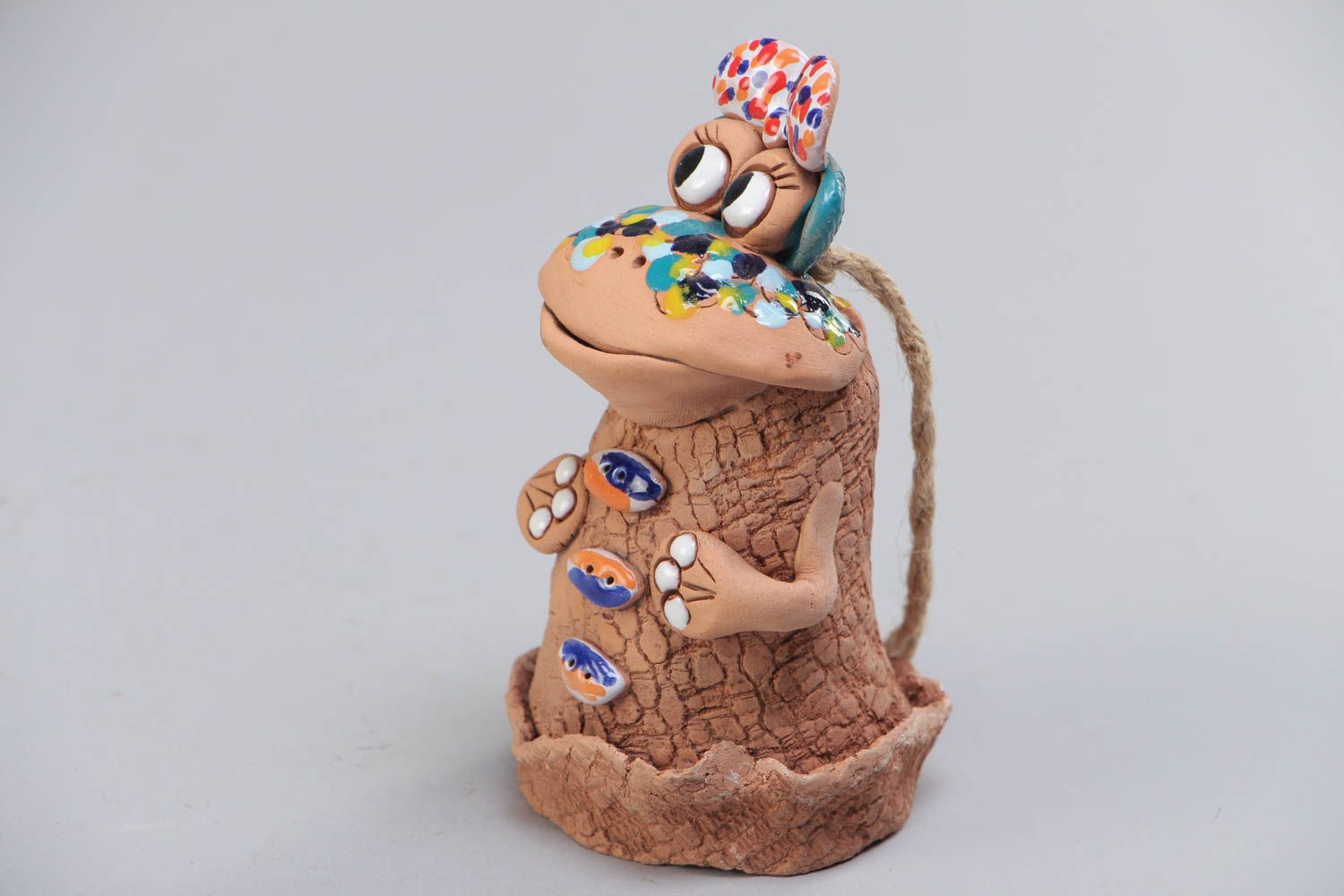 Nice handmade designer painted ceramic bell in the shape of frog photo 2