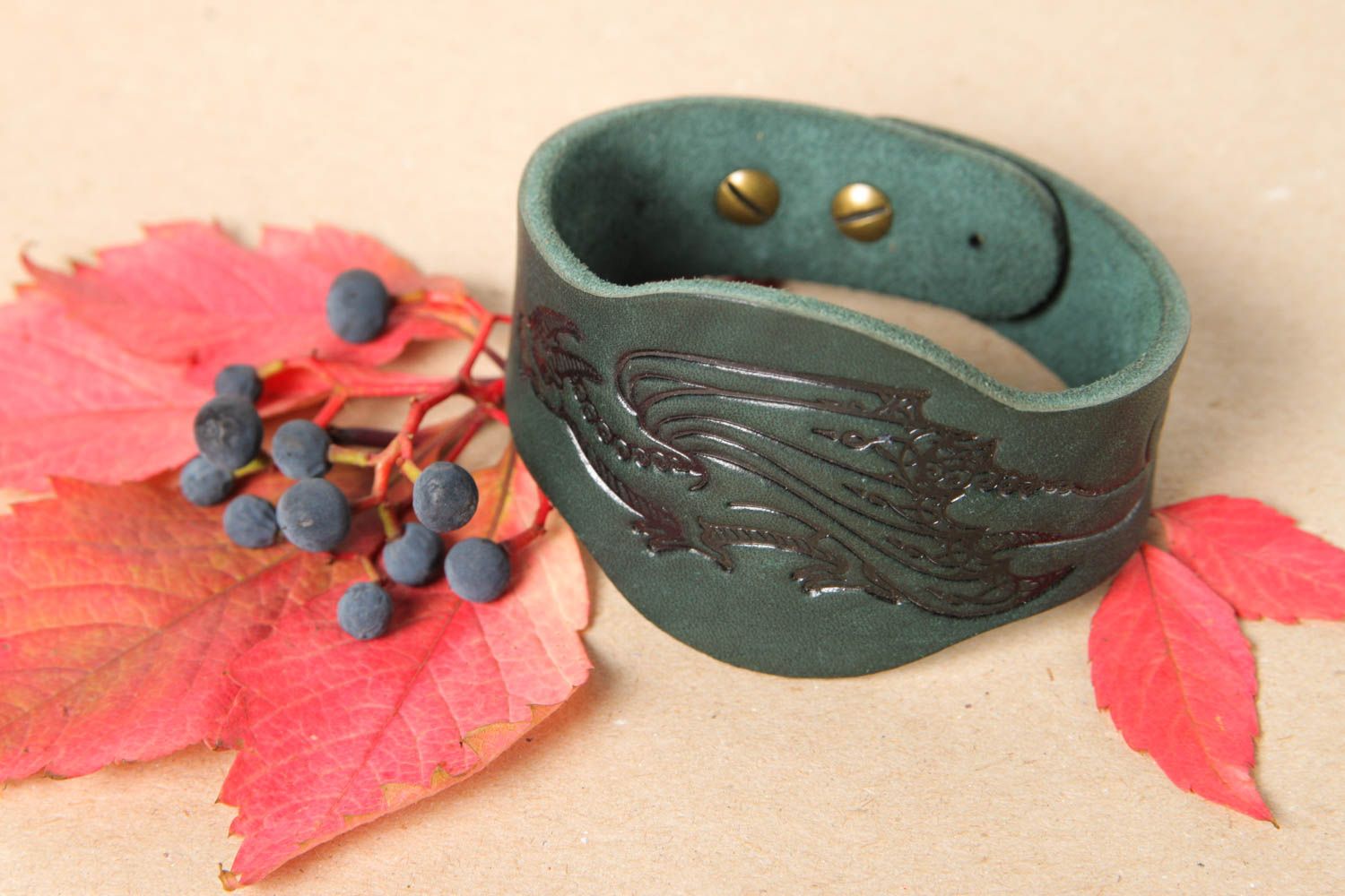 Unusual handmade leather bracelet leather goods unisex jewelry designs photo 1