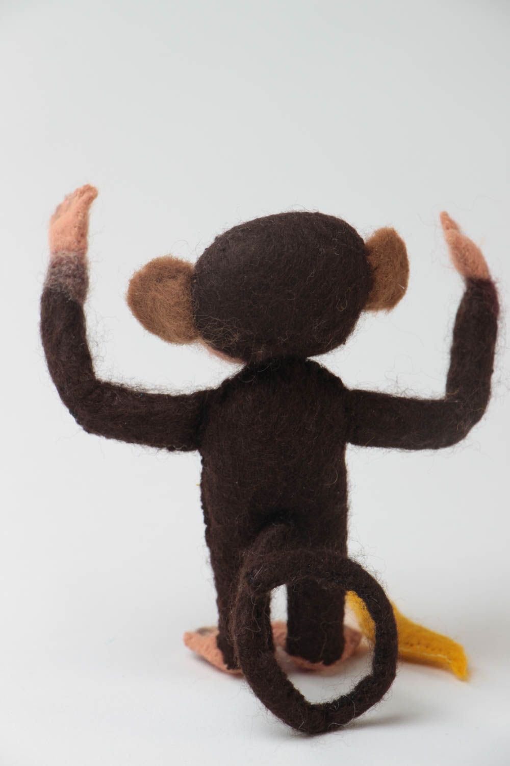 Handmade small designer woolen soft toy charming monkey with banana photo 4